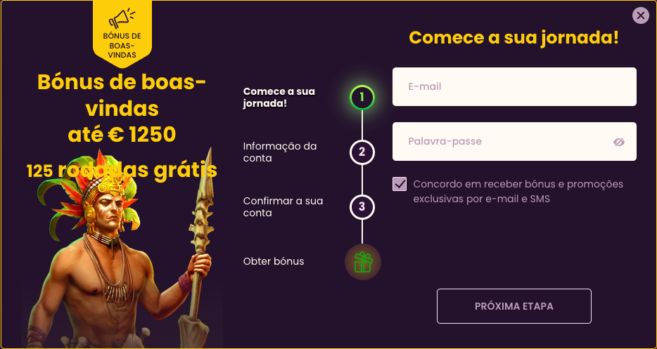 Formulário original de registo do Bizzo Casino em português